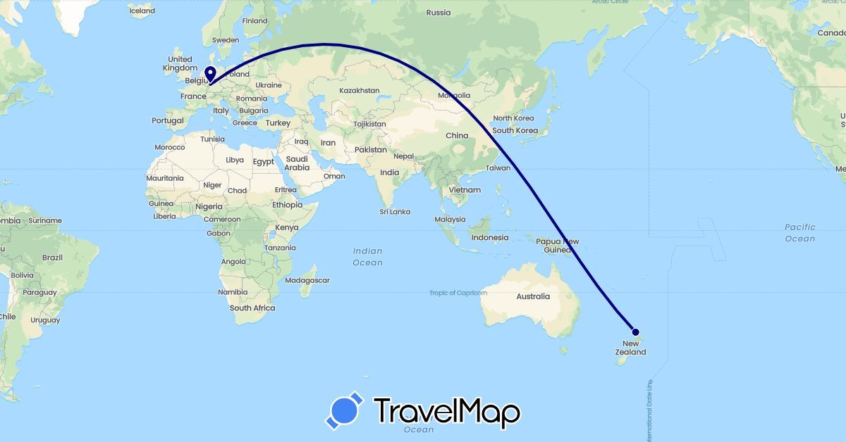TravelMap itinerary: driving in China, Germany, New Zealand (Asia, Europe, Oceania)